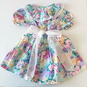 Vintage Allison Ann Floral Ruffle Dress with White Bow - 2/3T